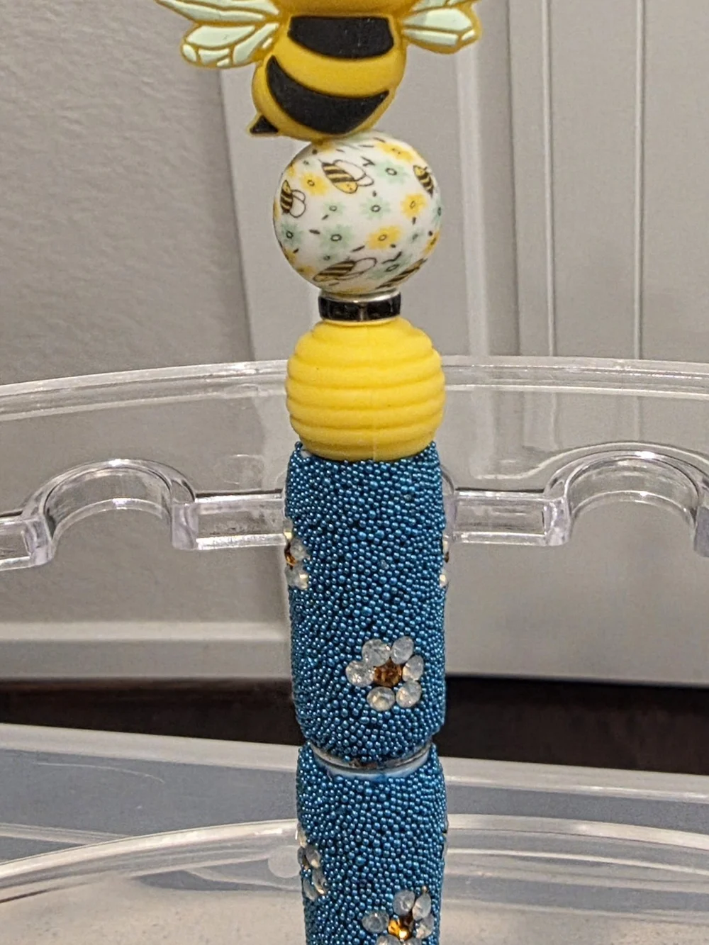 Honeybee Beaded Pen • Rhinestone & Teal Caviar Bead Bling Pen 🐝